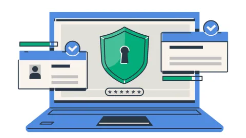 Image of computer with databas entries and security lock